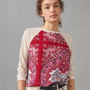 Tiny abstract pullover. Mixed fabrics size 1X